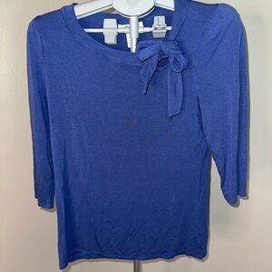 White House Black Market Blue Tie Front Blouse 3/4 Sleeve